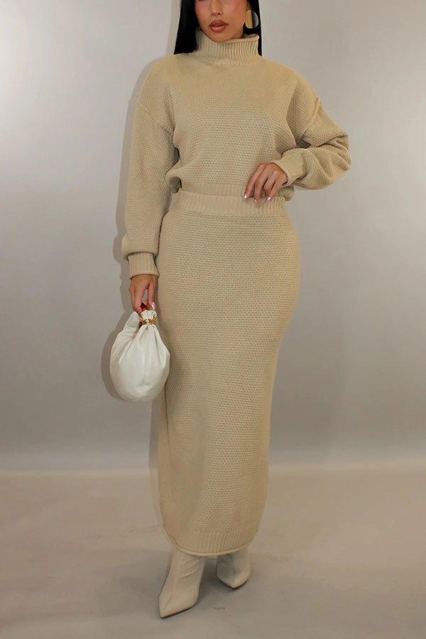 Cozy Textured Knit Sweater & Skirt Set