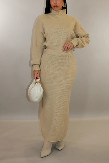 Cozy Textured Knit Sweater & Skirt Set