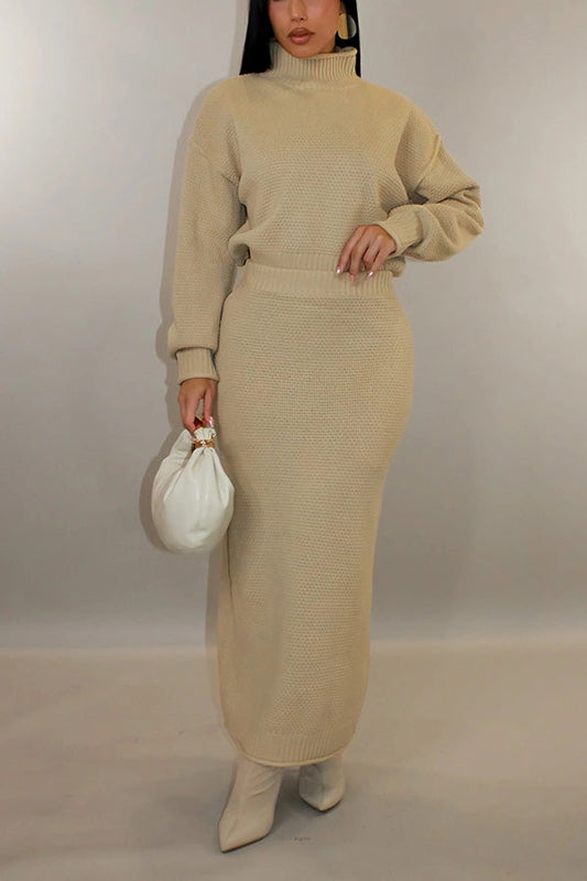 Cozy Textured Knit Sweater & Skirt Set