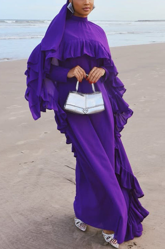 Stylish Mock Neck Ruffle Hem Dress