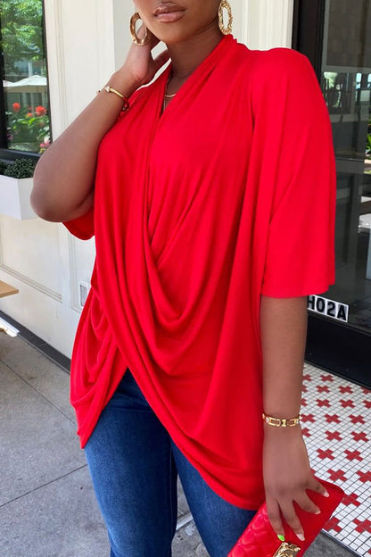 Fashion V Neck Pleated Blouses