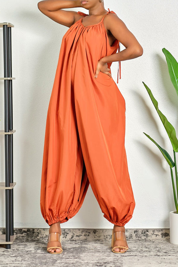 Stylish Sling Ruched Drop Crotch Jumpsuit