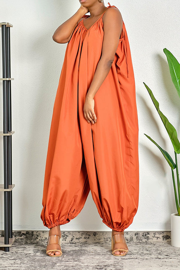 Stylish Sling Ruched Drop Crotch Jumpsuit