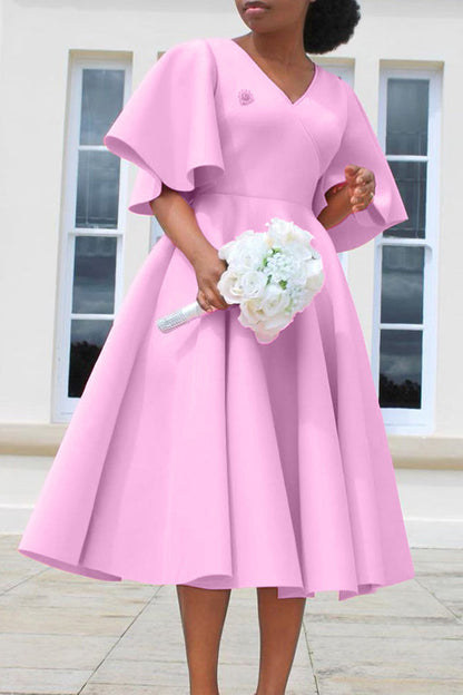 Elegant V-Neck Flutter Sleeve Dress