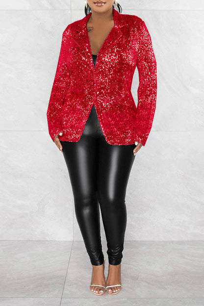 Sequin Lapel Button Front Blazer