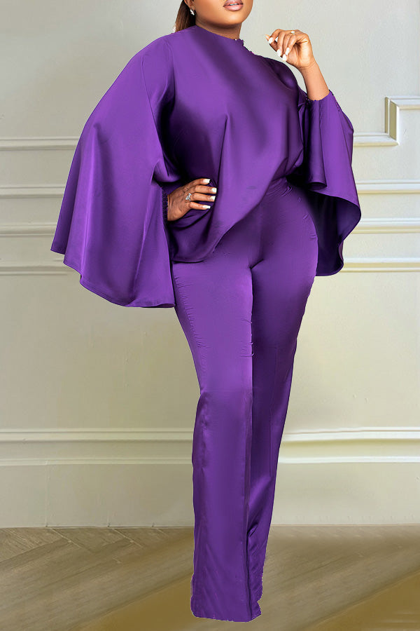 Batwing Sleeve Top & Straight Leg Pants Set