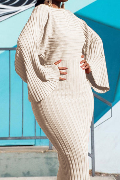 Ribbed Batwing Sleeve Slim Fit Dress