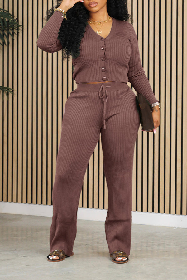 There For You Rib-knit Top & Pants Set