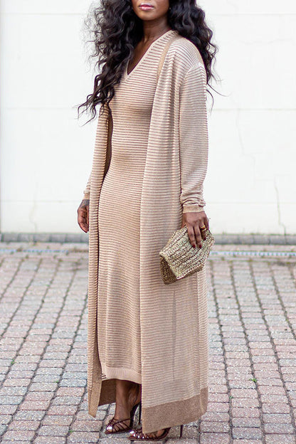 Textured Knit Dress & Kimono Set