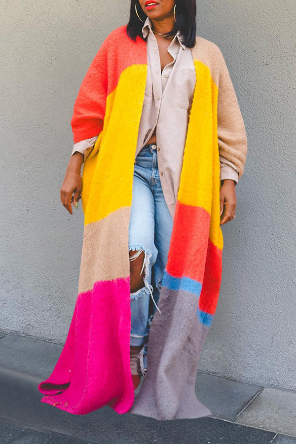 Colourful Colorblock Drop Shoulder Knit Cardigan