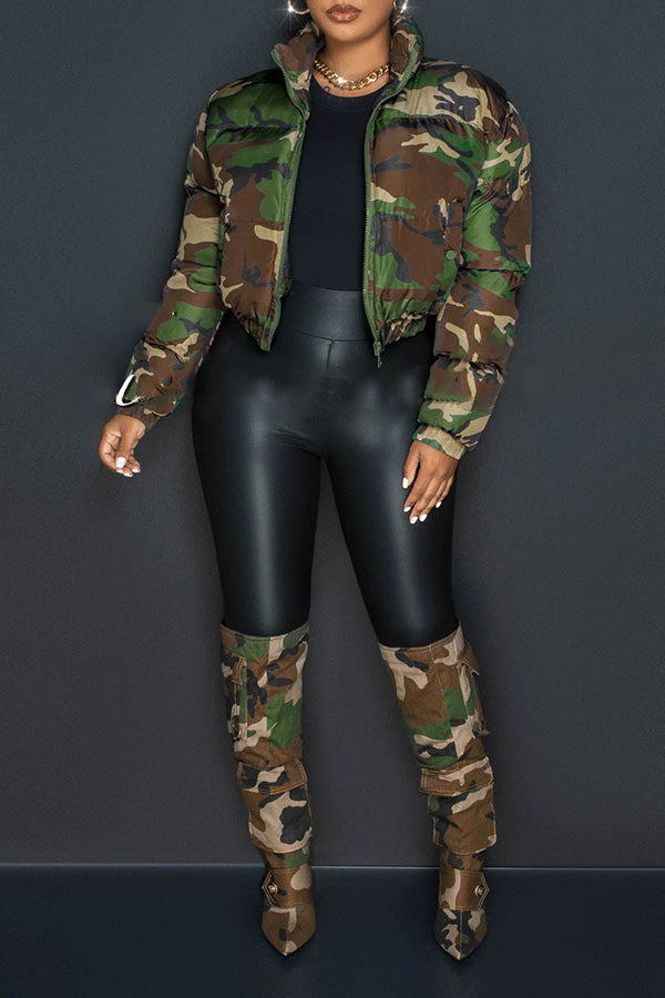 Camo Print Front Zipper Bomber Jacket