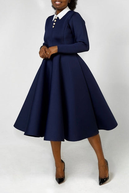 Elegant Lapel Button Classic Midi Dress