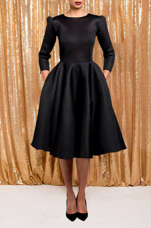 Vintage Round Neck Swing Midi Dress