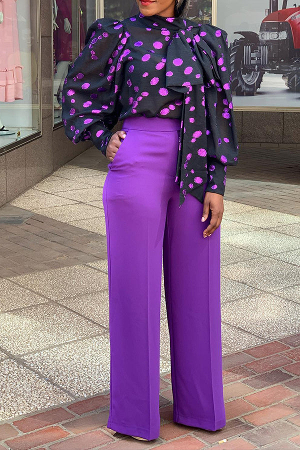 Stylish Polka Dot Top & Tailored Pants Set