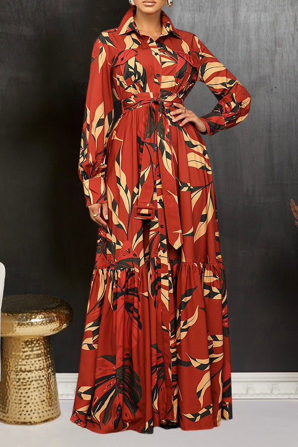 Women's Print Ruffle Hem Shirt Dress