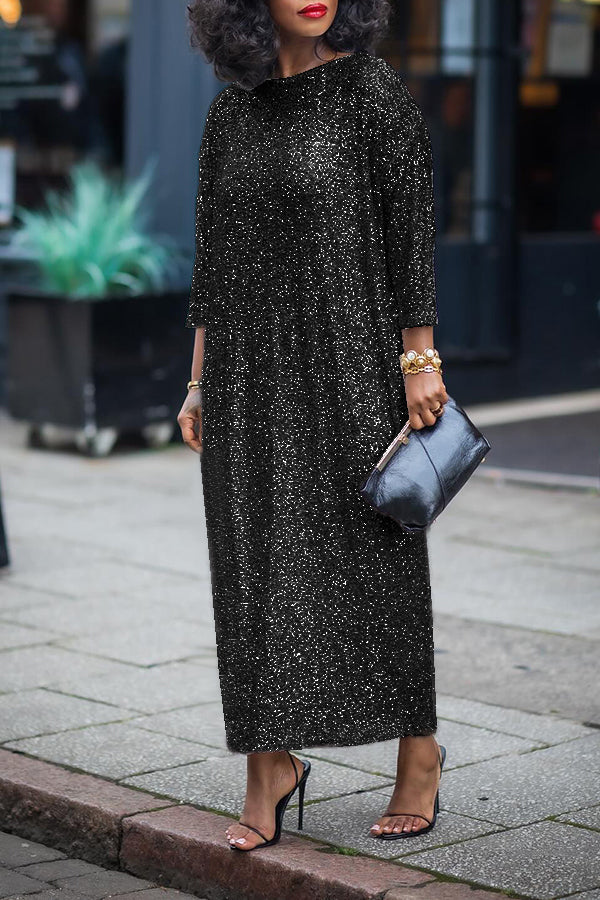 Glittery Sequin Drop Shoulder Dress