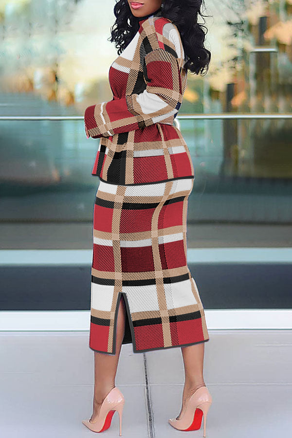 Graceful Plaid Top & Pencil Skirt Set