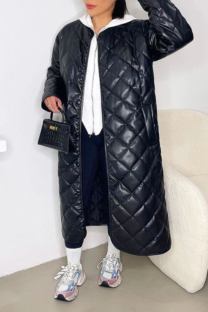 Stylish Slant Pocket Quilted Coat