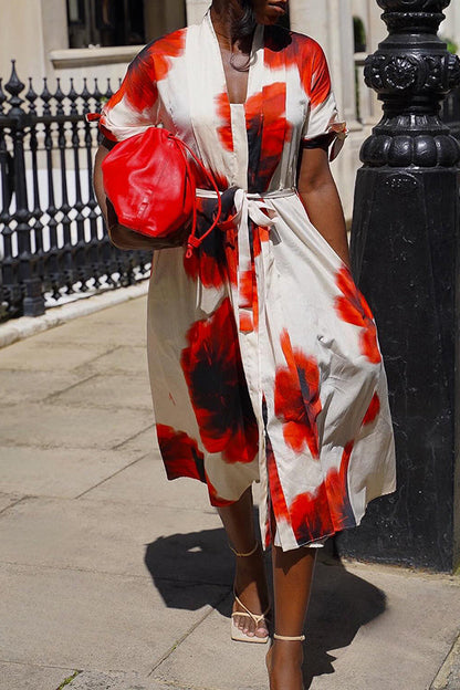 Feminine Floral Print Belted Dress