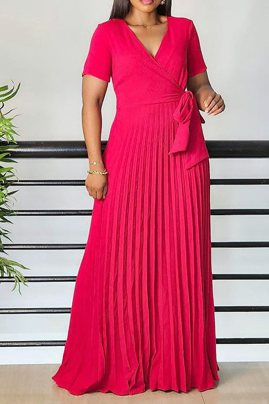 Elegant Surplice Neck Pleated Dress