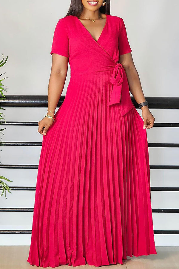 Elegant Surplice Neck Pleated Dress