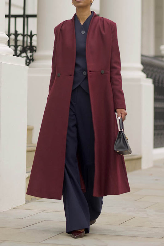 Chic Solid Color Collarless Double Breasted Overcoat