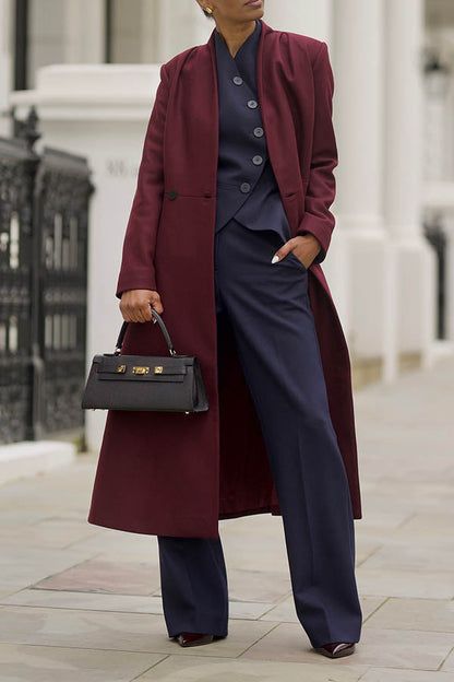 Chic Solid Color Collarless Double Breasted Overcoat