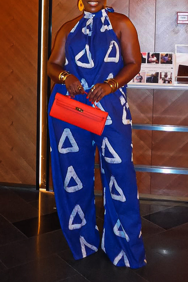 Stylish Halter Graphic Print Top & Pants Set