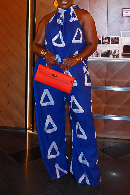 Stylish Halter Graphic Print Top & Pants Set