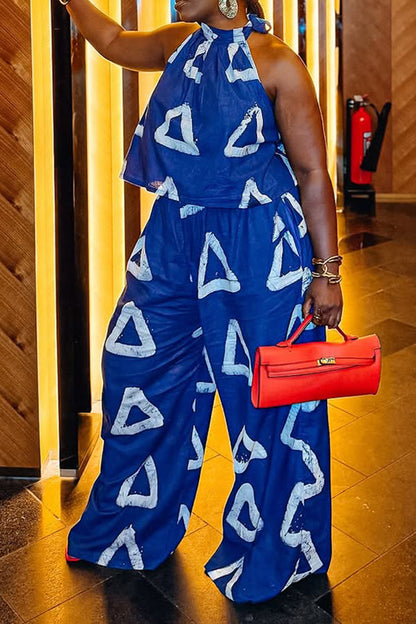 Stylish Halter Graphic Print Top & Pants Set