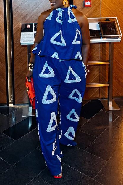 Stylish Halter Graphic Print Top & Pants Set