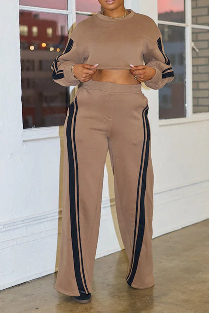 Sports Spliced Webbing Crew Neck Sweatshirt & Sweatpants Set