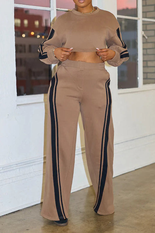 Sports Spliced Webbing Crew Neck Sweatshirt & Sweatpants Set