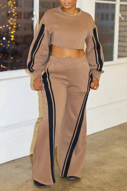 Sports Spliced Webbing Crew Neck Sweatshirt & Sweatpants Set