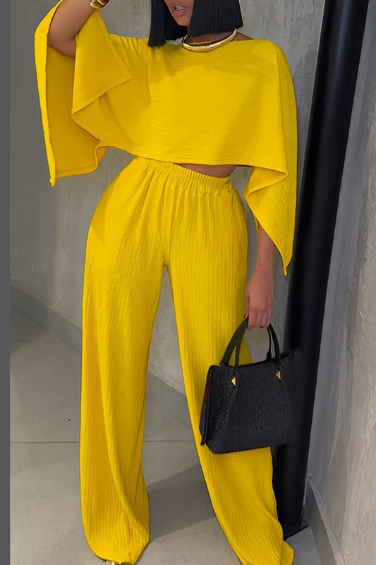 Attractive Short Top & Elastic Waist Pants Set