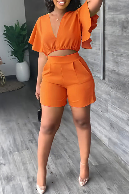 Bright V Neck Top & Shorts Set