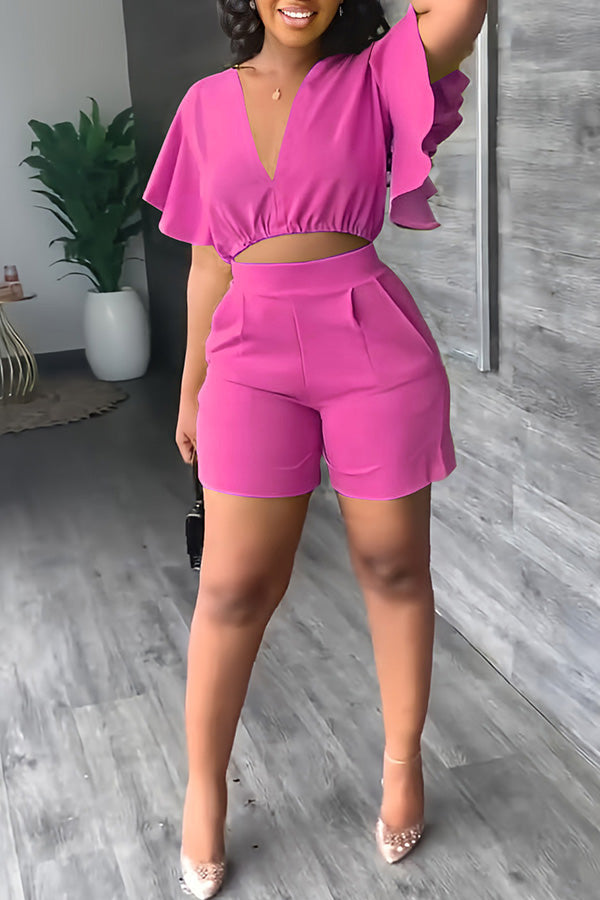 Bright V Neck Top & Shorts Set