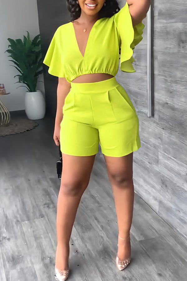 Bright V Neck Top & Shorts Set