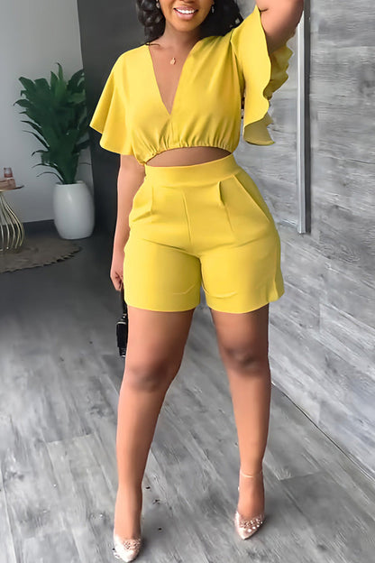 Bright V Neck Top & Shorts Set