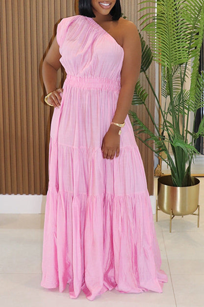 Vacation One Shoulder Ruffle Hem Dress