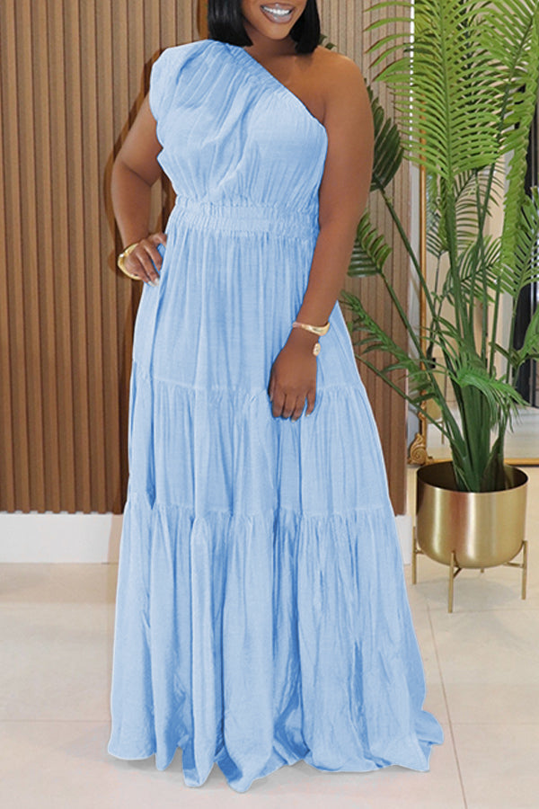 Vacation One Shoulder Ruffle Hem Dress