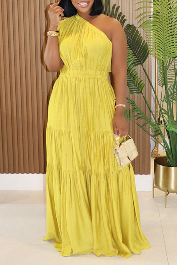 Vacation One Shoulder Ruffle Hem Dress