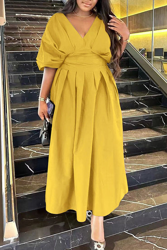 Chic V-neck Lantern Sleeve Dress