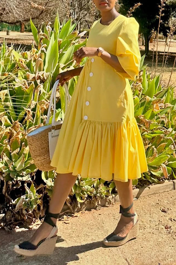 Stylish Puff Sleeve Ruffle Patchwork Dress