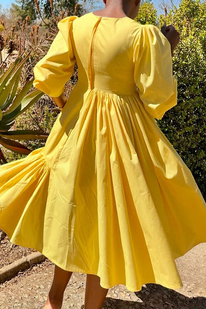Stylish Puff Sleeve Ruffle Patchwork Dress