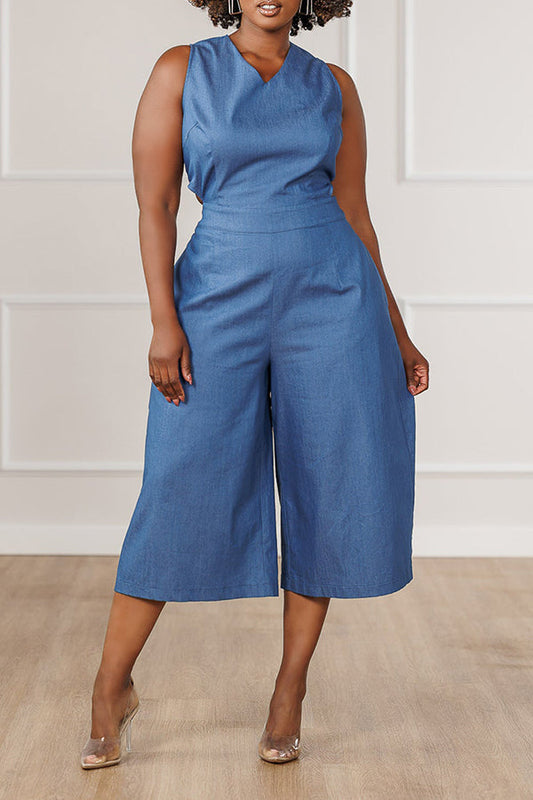 Stylish V-neck Cut-out Pockets Jumpsuit