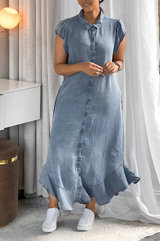 Casual  Denim Button Up Shirt Dress