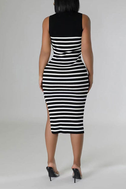 Stylish Striped Round Neck Midi Dress