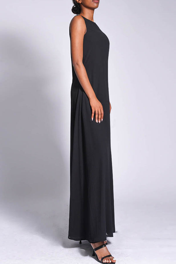 Casual Round Neck Solid Maxi Dress