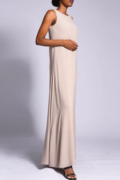 Casual Round Neck Solid Maxi Dress